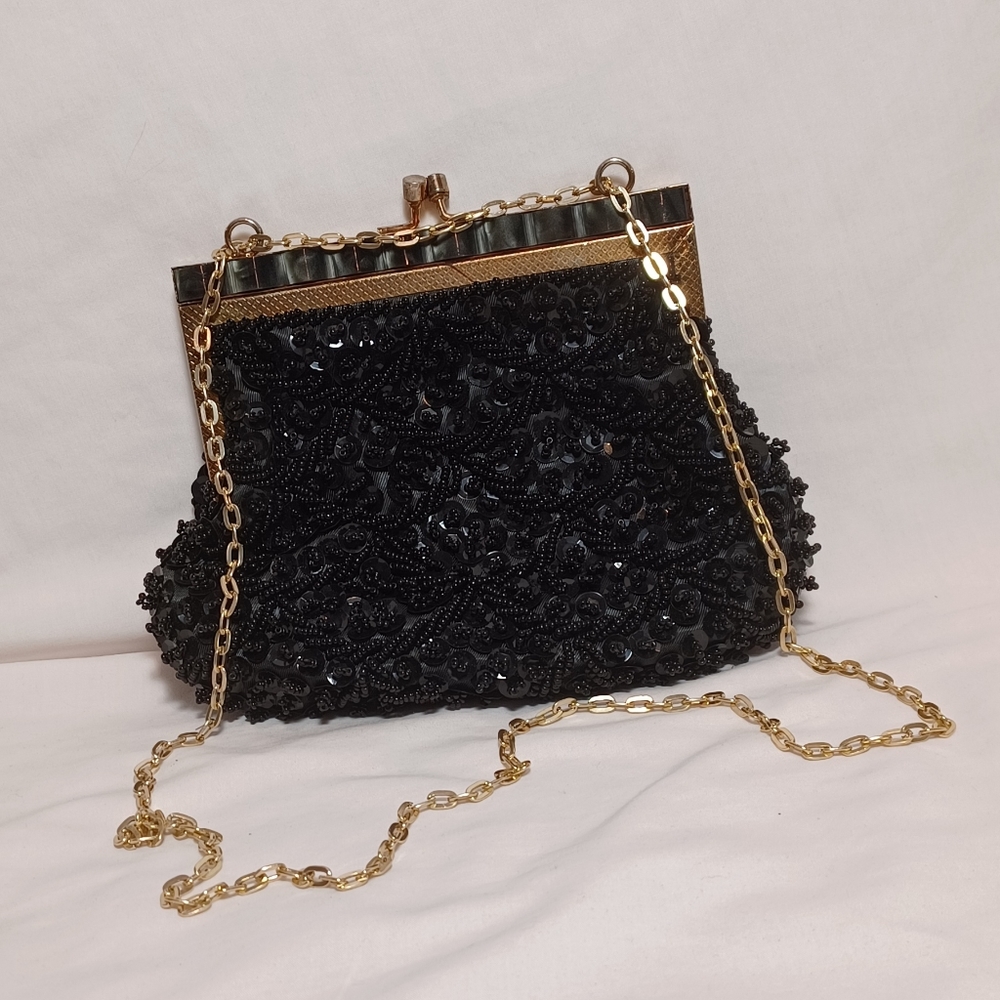 Vintage Black Sequins Purse Handbag